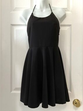 Black Halter Mini Skater Dress